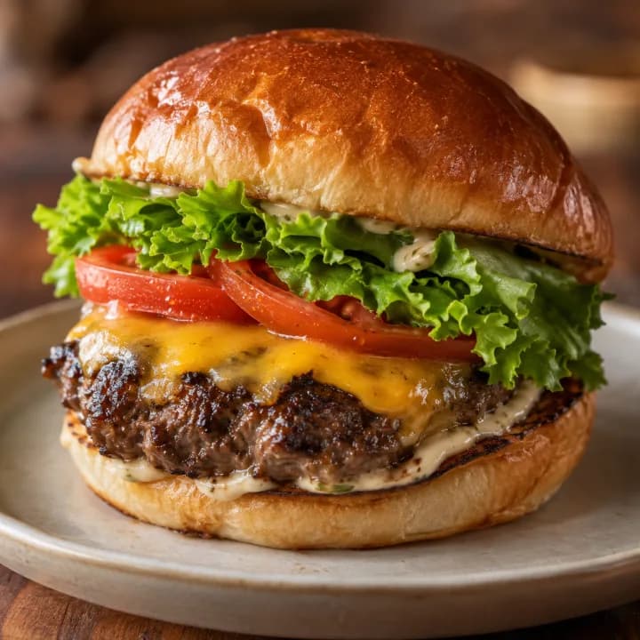 Detalle cercano de una hamburguesa